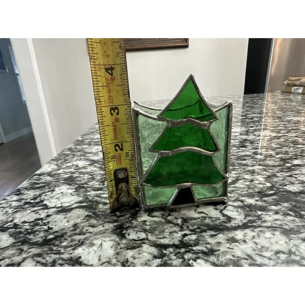 Vintage Christmas Candle Holder Stained Glass Christmas Tree Votive Holder